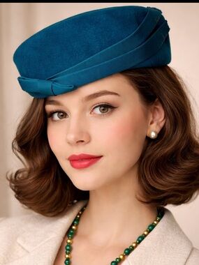 Luxe Teal Pillbox Hat with Ribbon Trim